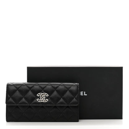 Chanel Caviar Quilted Crystal CC Large Gusset Flap Wallet Black 9 of 9