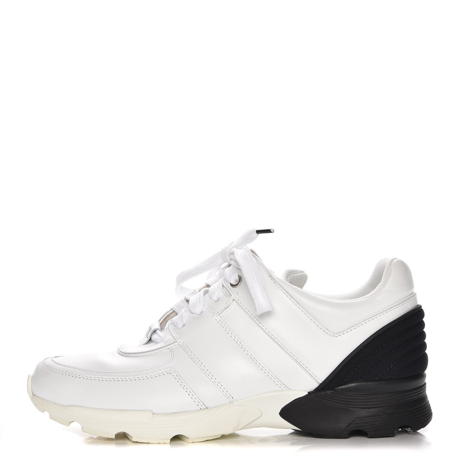 Chanel Calfskin Neoprene CC Sneakers 38.5 White Black 1 of 7