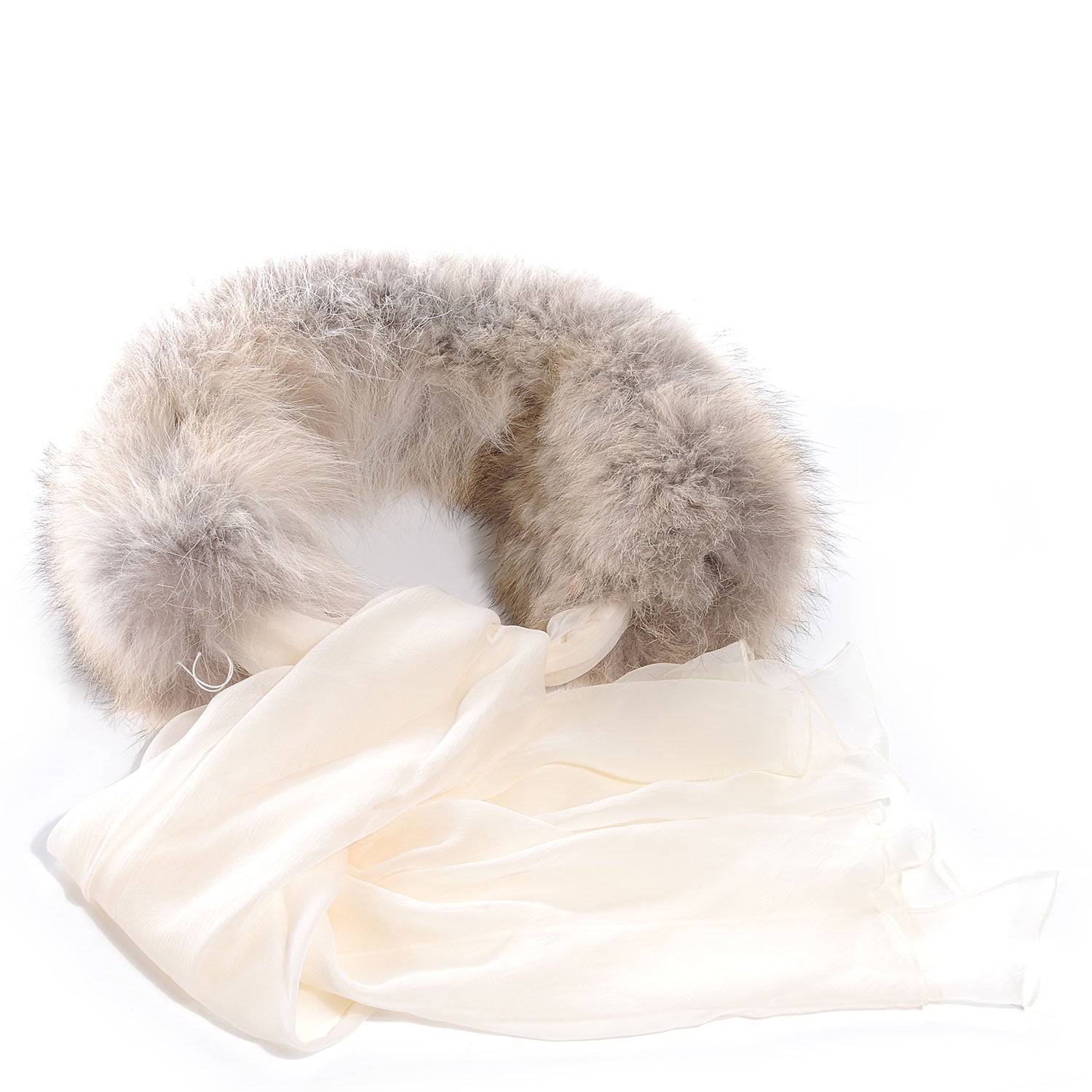 Hermes Coyote and Silk Chiffon Muff Collar Ivory 1 of 6