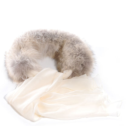 Hermes Coyote and Silk Chiffon Muff Collar Ivory 1 of 6