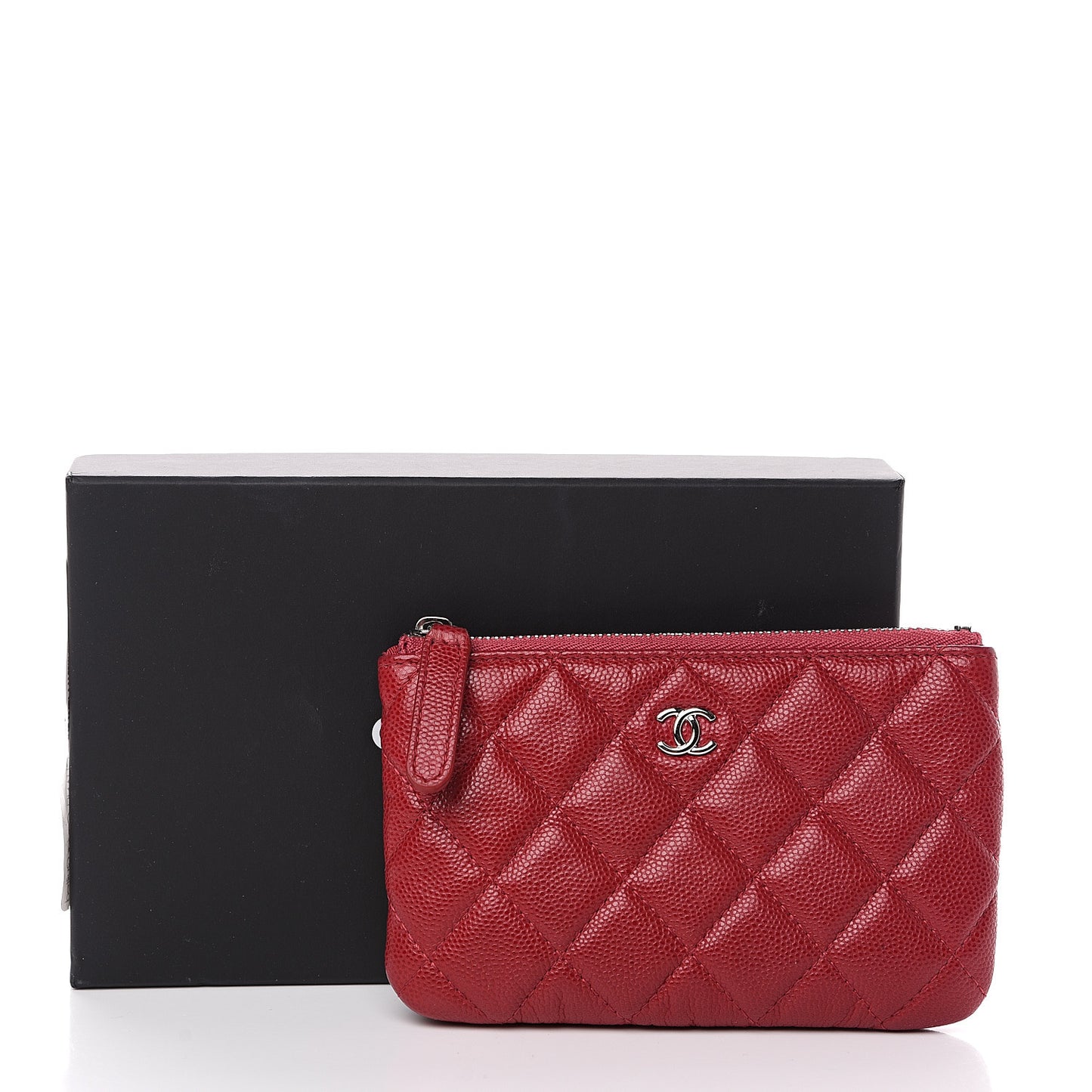 Caviar Quilted Small Cosmetic Case Dark Red