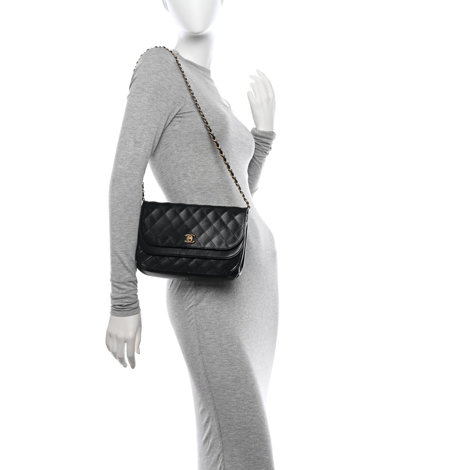 Chanel Lambskin Quilted Medium Round Double Flap Black 2 of 13