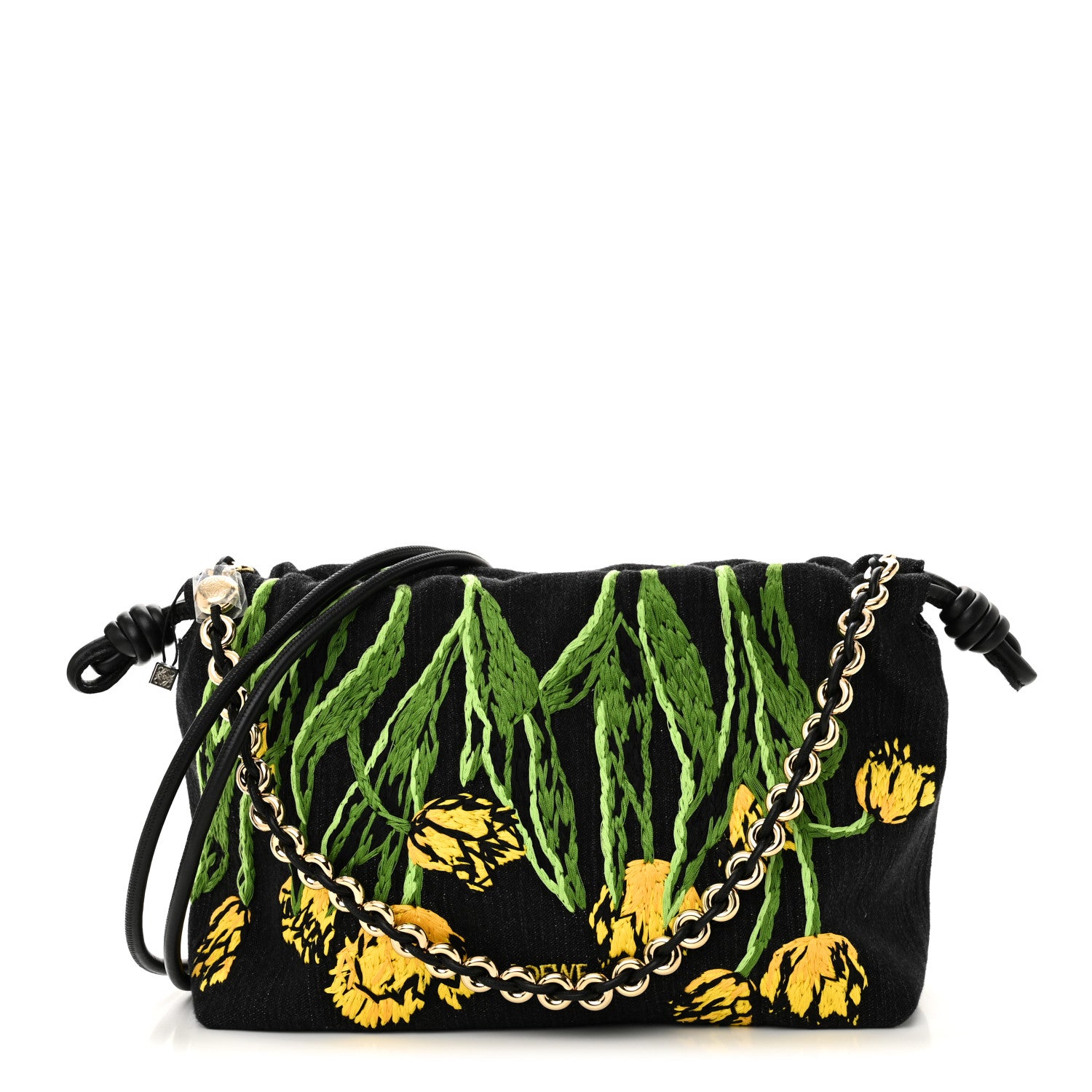 Loewe Denim Calfskin Tulip Paulas Ibiza Medium Donut Chain Flamenco Knot Clutch Black Multicolor 1 of 9
