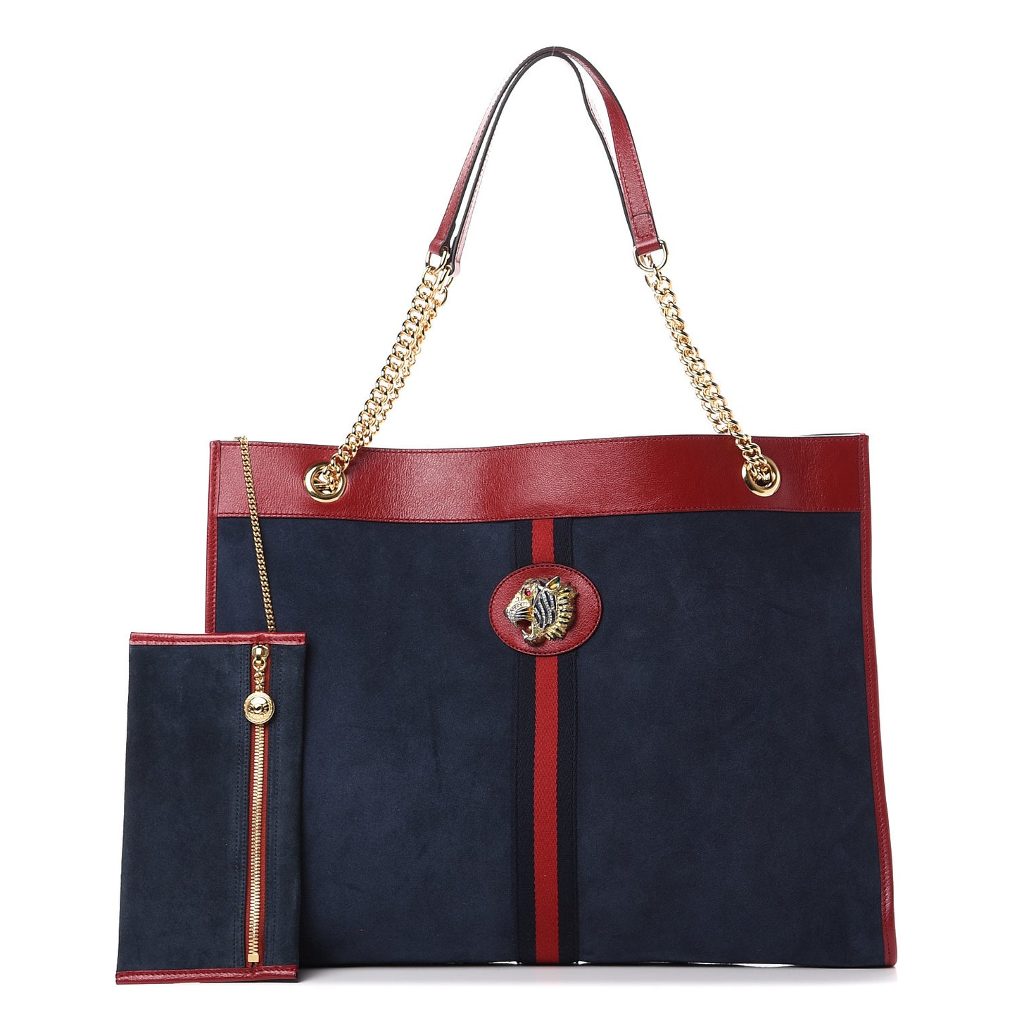 Suede Calfskin Large Rajah Chain Tote New Blue Romantic Cherry