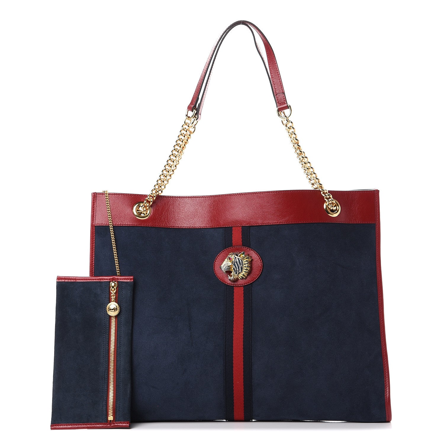 Gucci Suede Calfskin Large Rajah Chain Tote New Blue Romantic Cherry 1 of 13