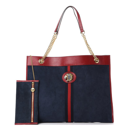 Gucci Suede Calfskin Large Rajah Chain Tote New Blue Romantic Cherry 1 of 13