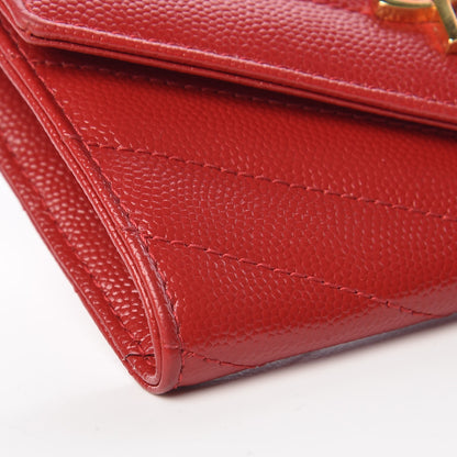 Saint Laurent Grain De Poudre Matelasse Chevron Small Monogram Envelope Wallet New Red 5 of 11