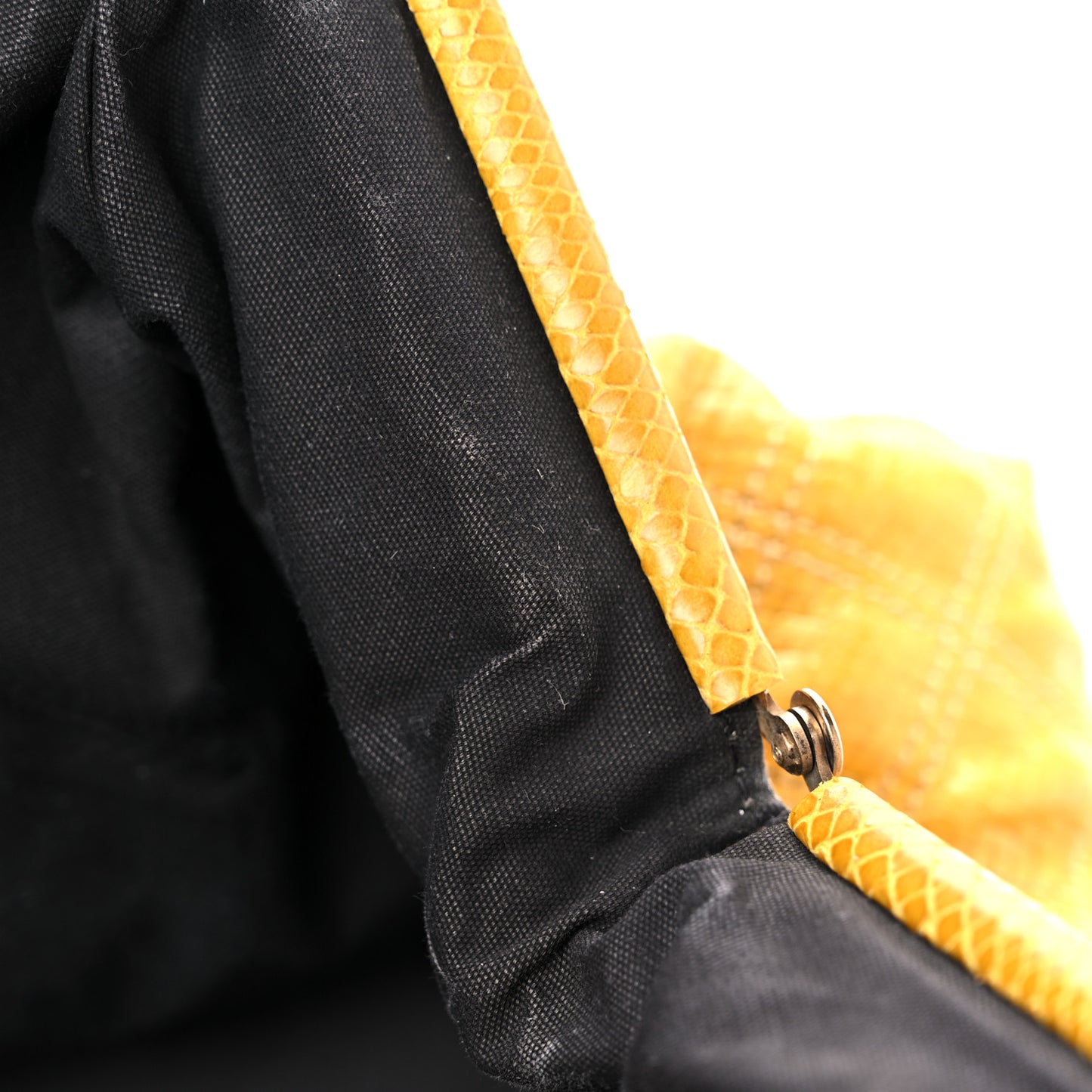 Python Embossed Calfskin Quilted Studded Stam Yellow