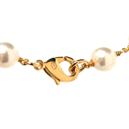 Chanel Metal Pearl Paris Button Necklace Gold 4 of 5
