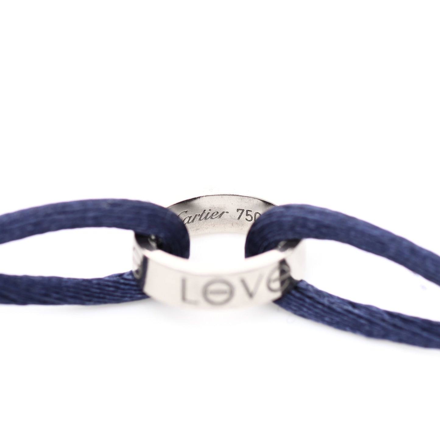 18K White Gold Charity LOVE Adjustable Cord Bracelet Navy Blue