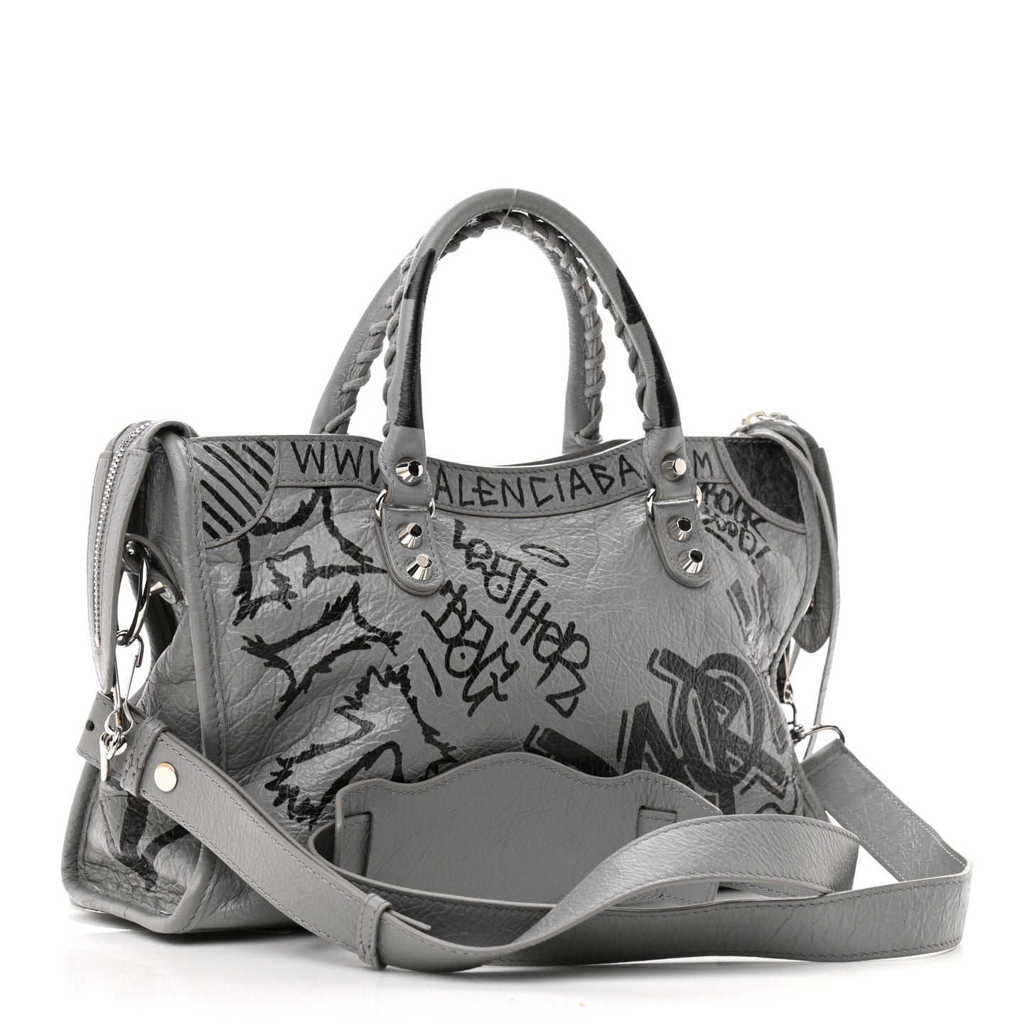 Agneau Arena Graffiti All Over Classic Silver Hardware S City Balenciaga Grey Black