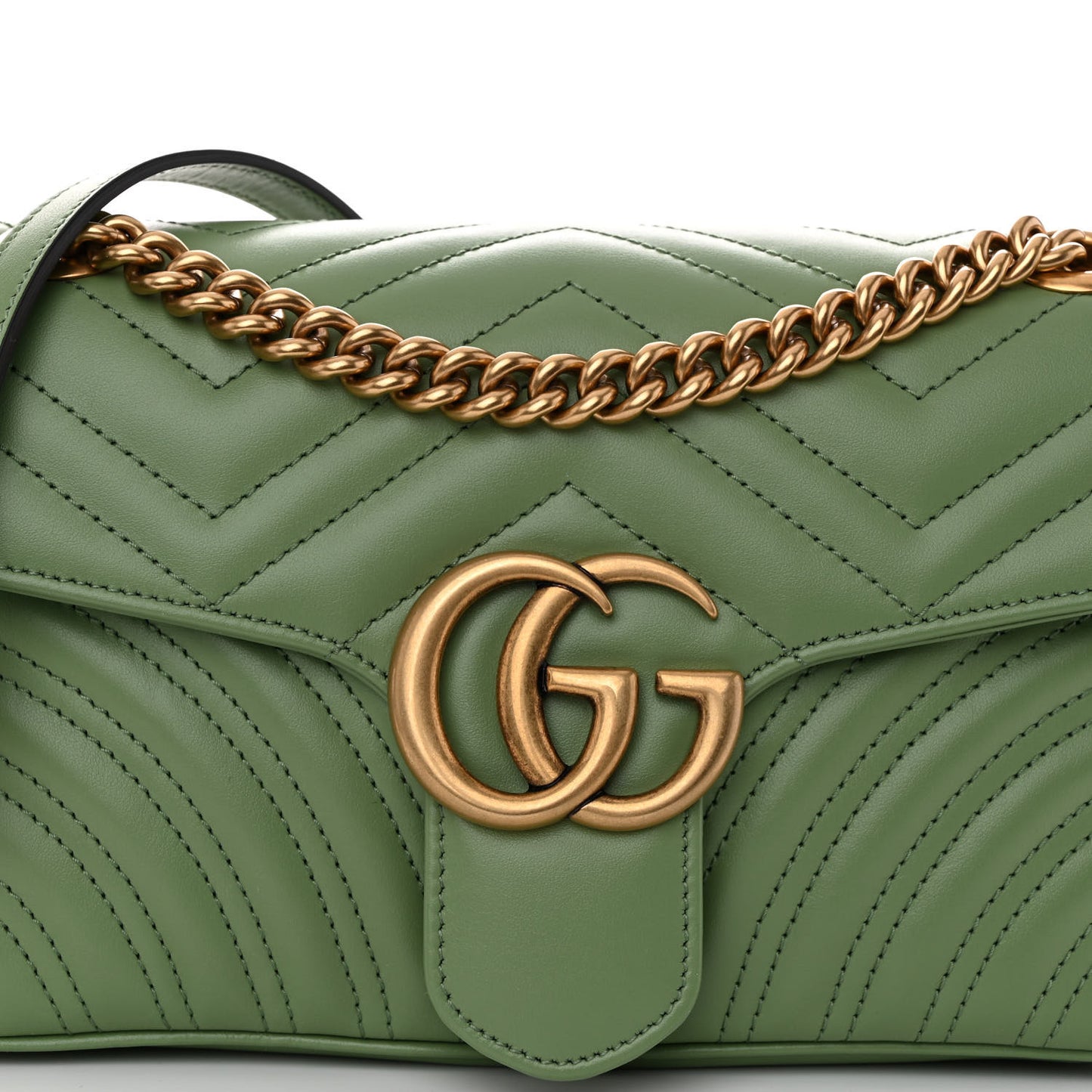Calfskin Matelasse Small GG Marmont Shoulder Bag Salamander Green