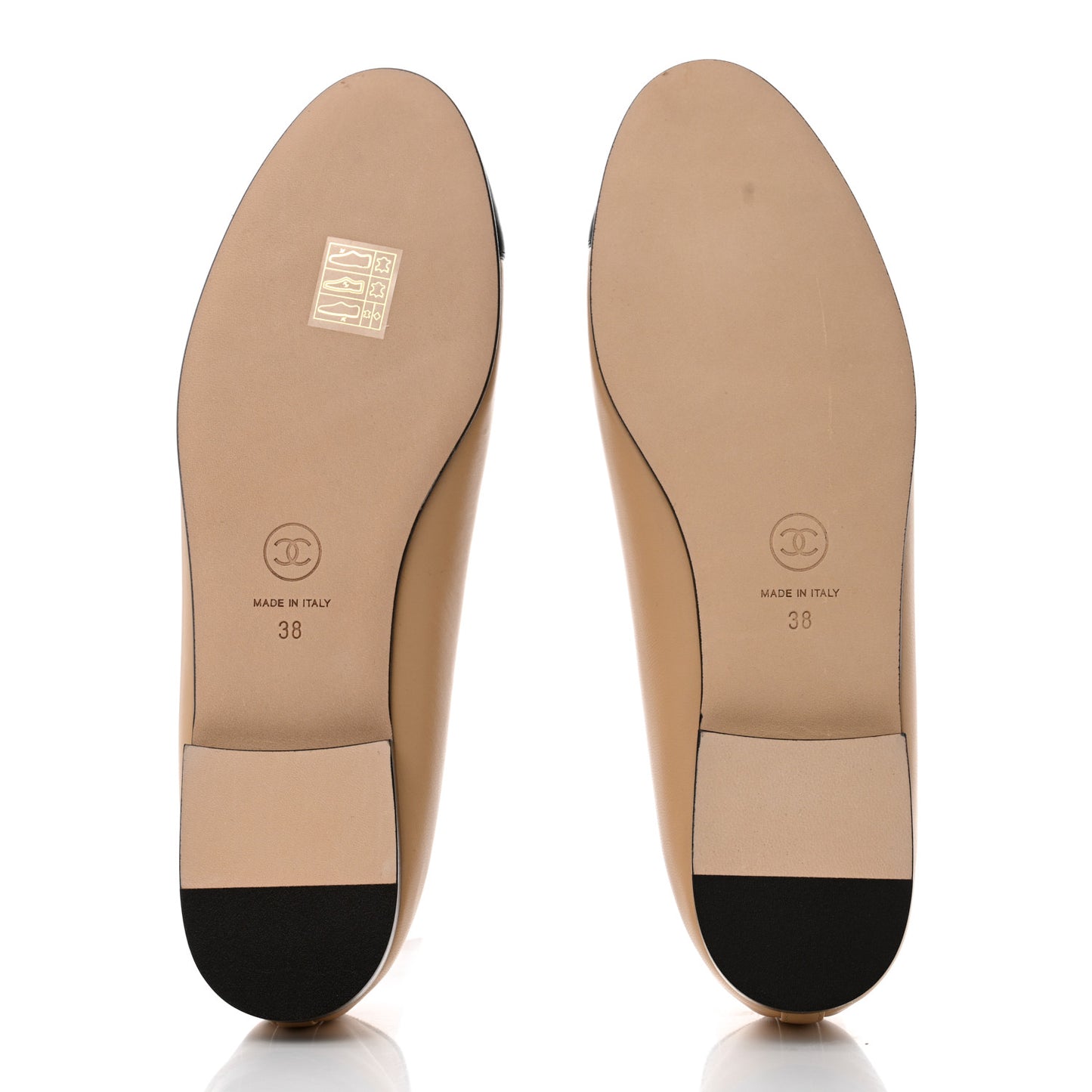 Lambskin Cap Toe CC Ballerina Flats 38 Beige Black