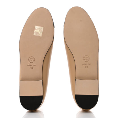 Chanel Lambskin Cap Toe CC Ballerina Flats 38 Beige Black 5 of 10