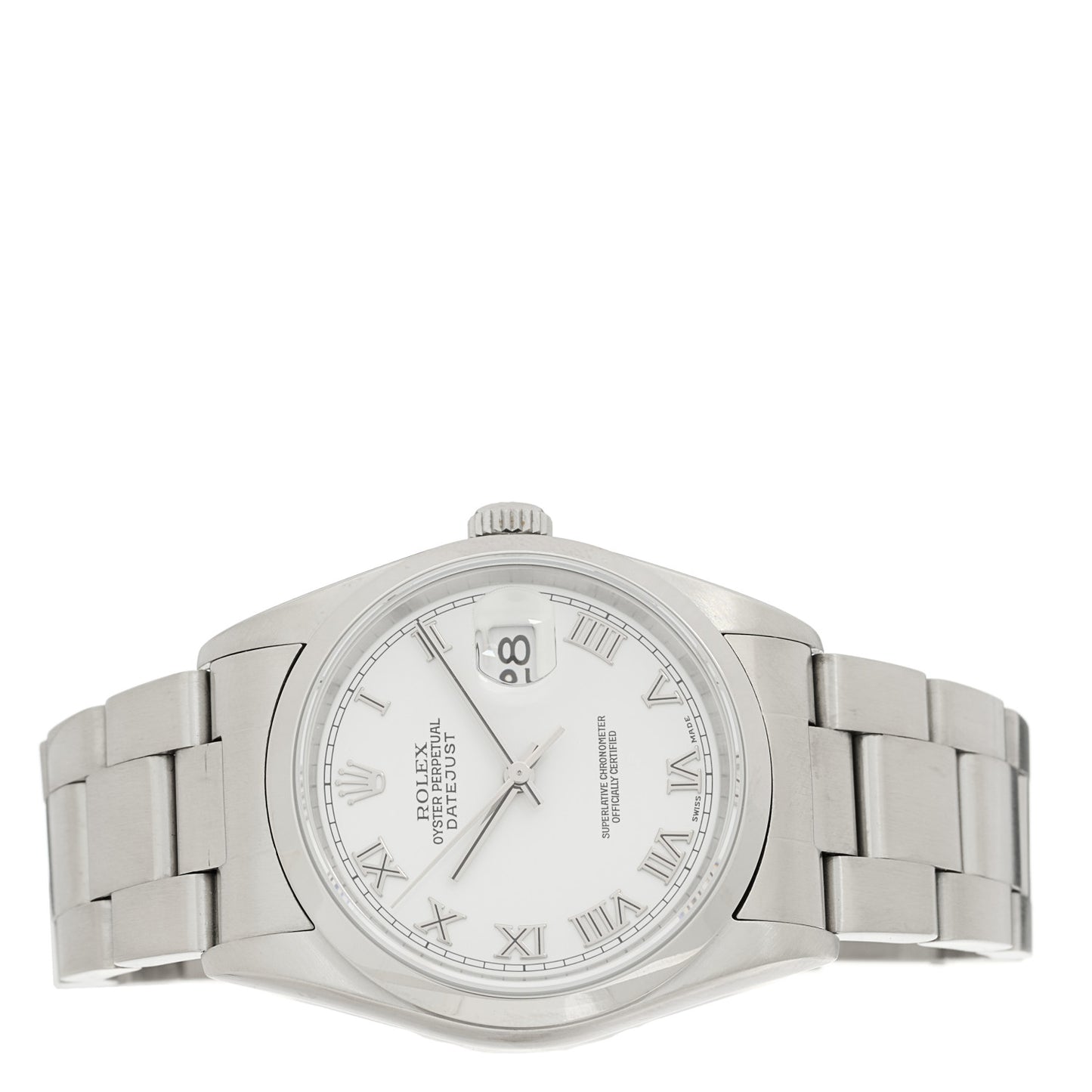 Stainless Steel 36mm Oyster Perpetual Datejust Watch White Roman 16220