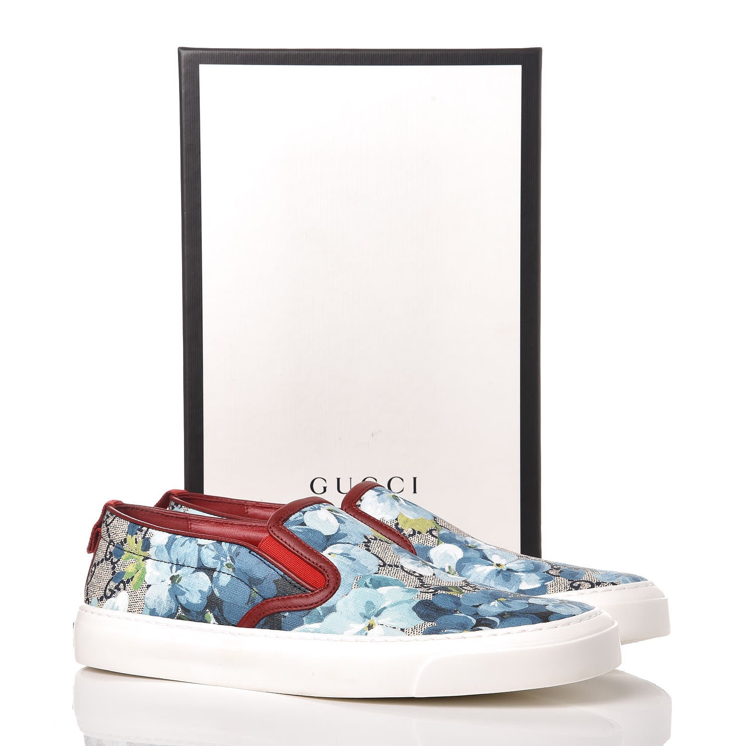 Gucci GG Supreme Monogram Blooms Womens Slip On Sneakers 39 Beige Blue Navy Red 9 of 9