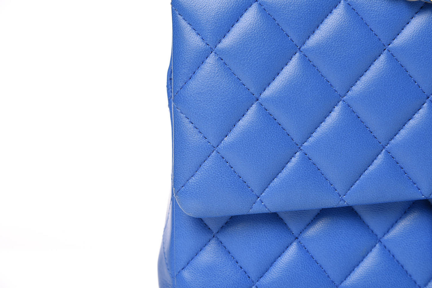 Lambskin Quilted Medium Double Flap Blue