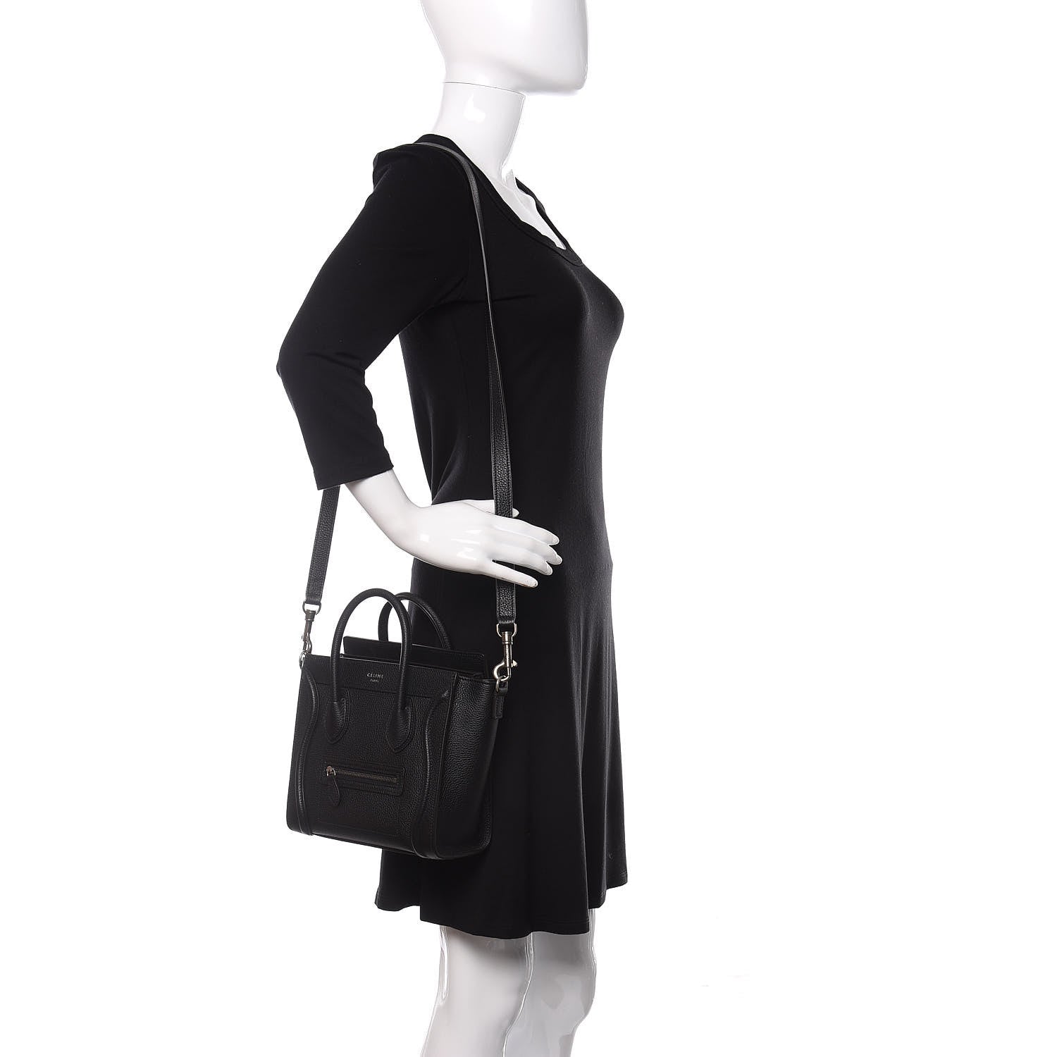 Celine Drummed Calfskin Nano Luggage Black 2 of 9