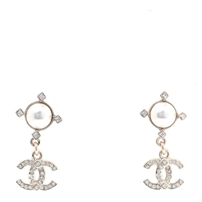 Chanel Crystal Pearl CC Drop Earrings Gold 1 of 6