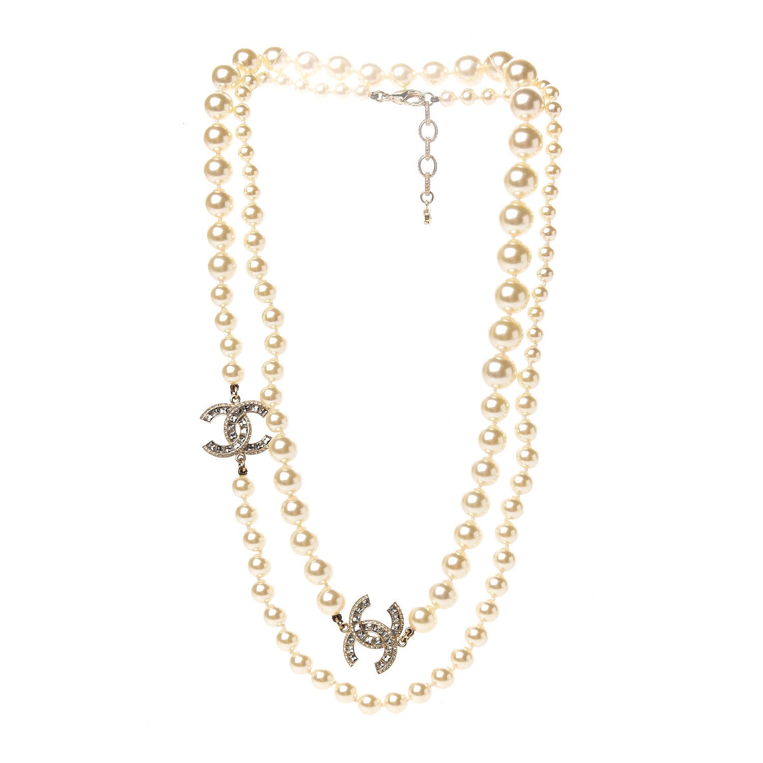 Chanel Pearl Baguette Crystal Long CC Necklace Gold 2 of 4