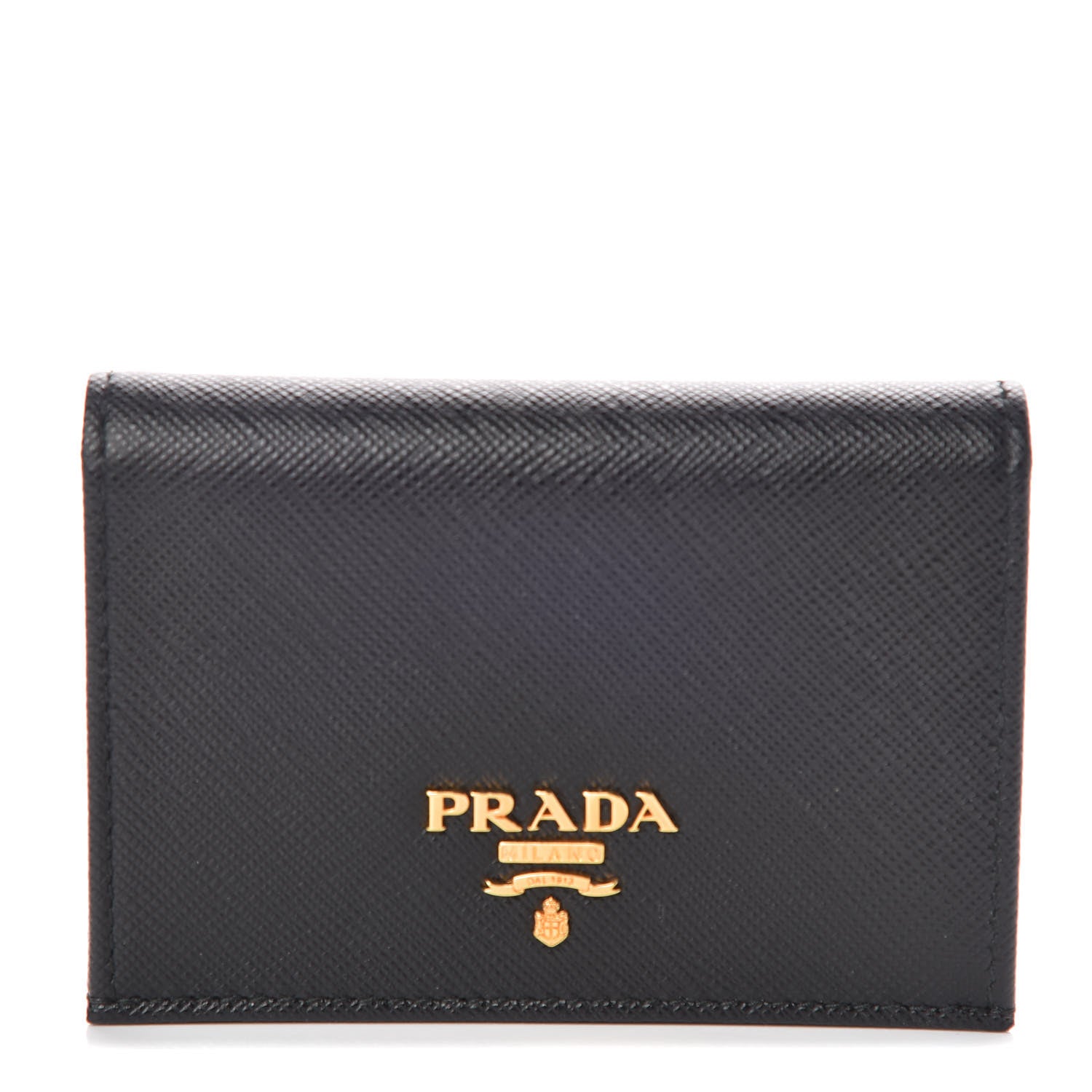 Prada Saffiano Metal Bi-Fold Card Holder Wallet Black 1 of 8