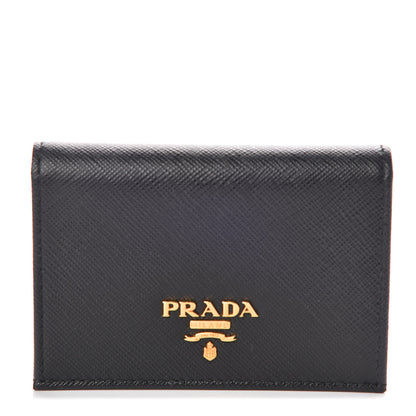 Prada Saffiano Metal Bi-Fold Card Holder Wallet Black 1 of 8