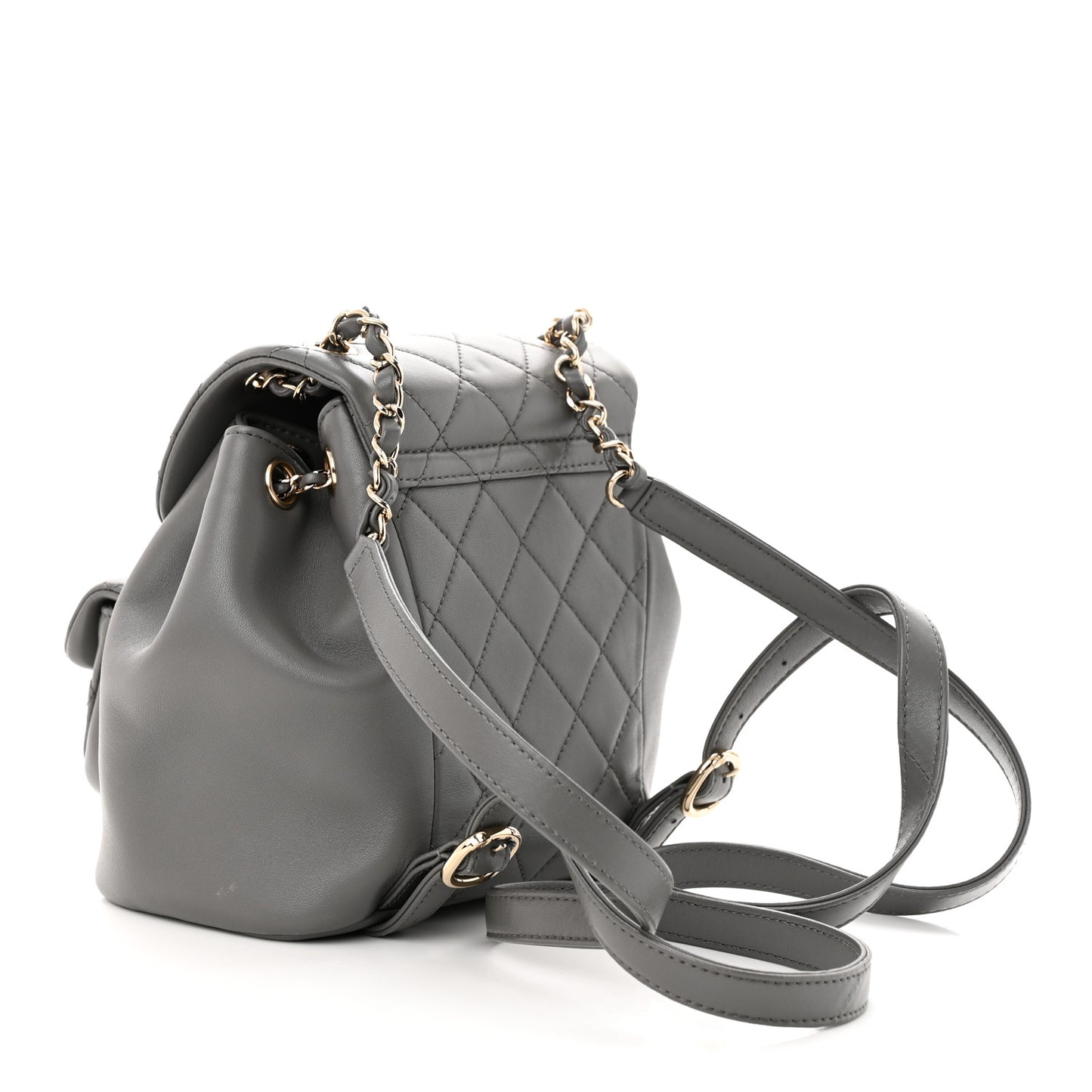 Lambskin Quilted Small Duma Drawstring Backpack Grey