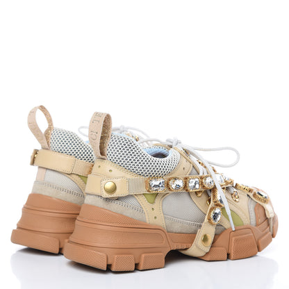 Gucci X SEGA Mesh Canvas Calfskin Removable Crystals Flashtrek Sneakers 38 Mystic White Oatmeal Sand Storm 4 of 8
