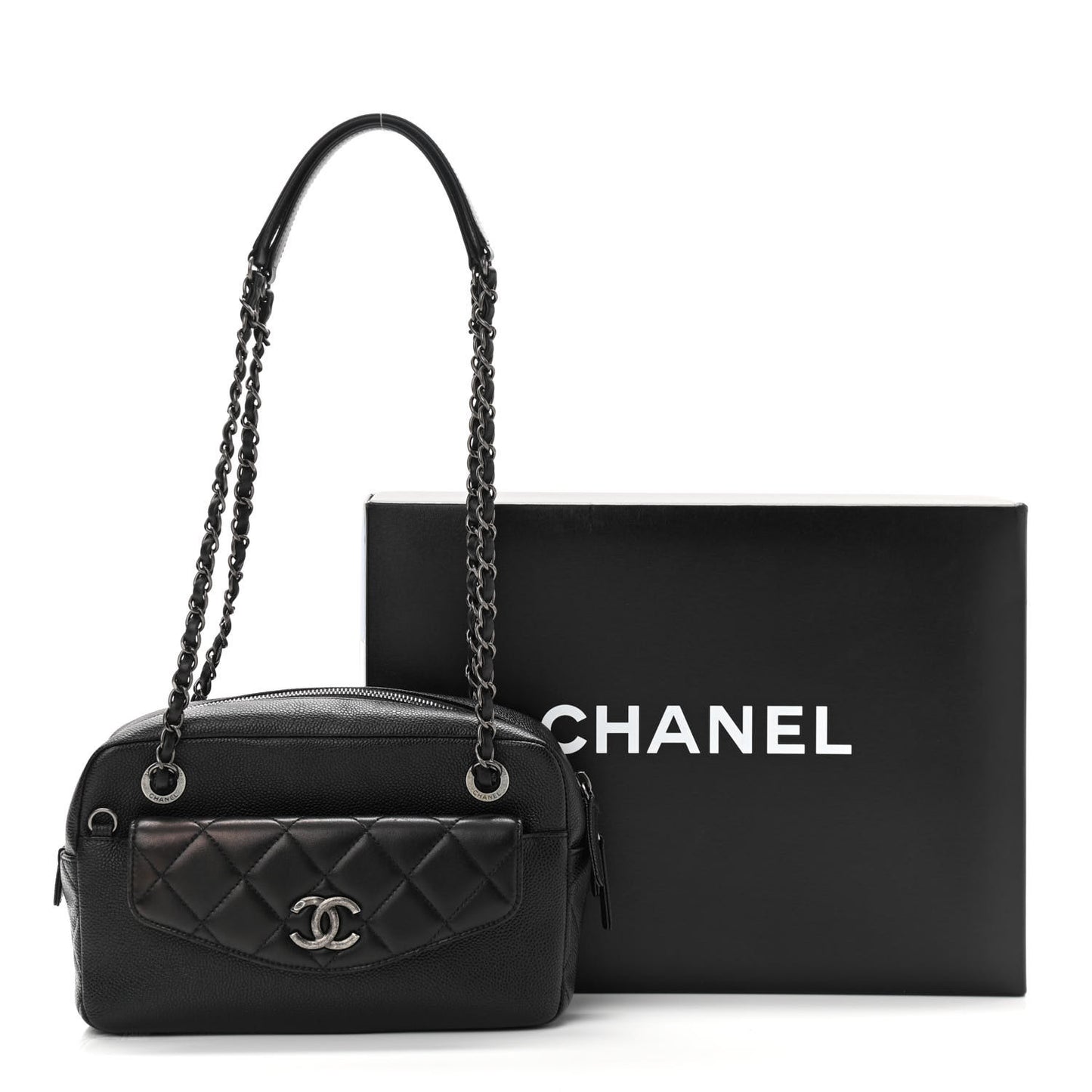 Caviar Lambskin Quilted Coco Break Camera Case Black