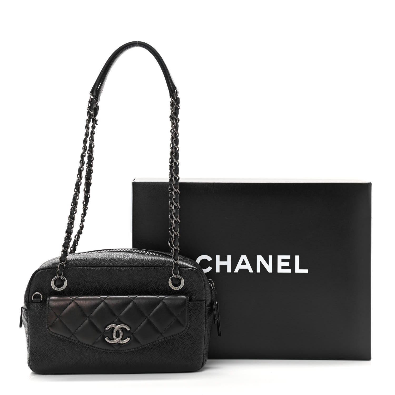Chanel Caviar Lambskin Quilted Coco Break Camera Case Black 12 of 12