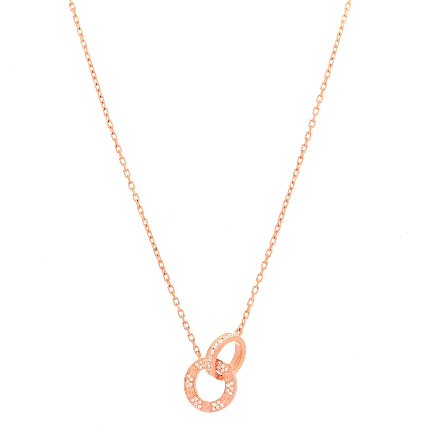 18K Pink Gold Diamond Interlocking LOVE Paved Necklace