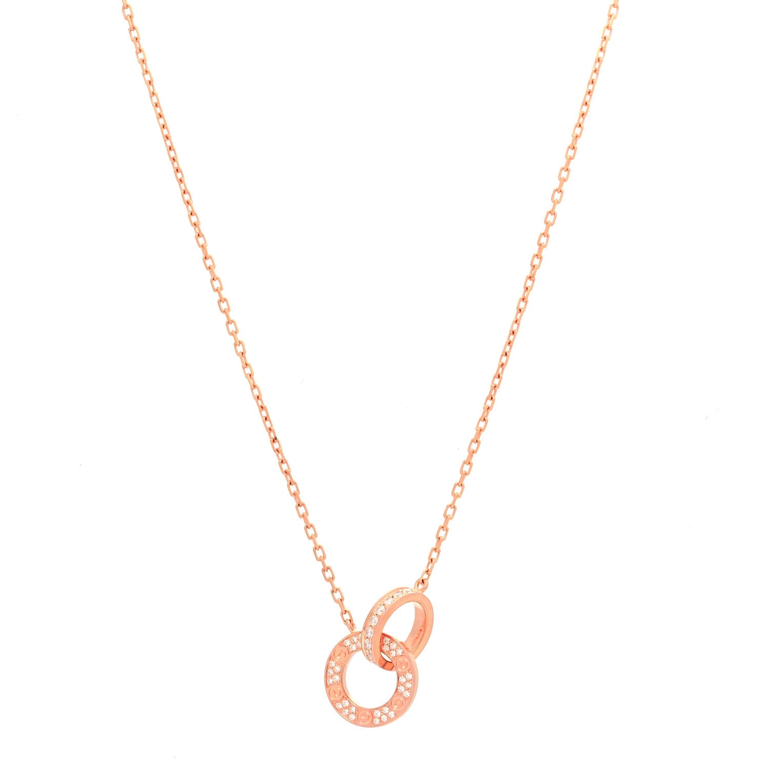 Cartier 18K Pink Gold Diamond Interlocking LOVE Paved Necklace 1 of 4