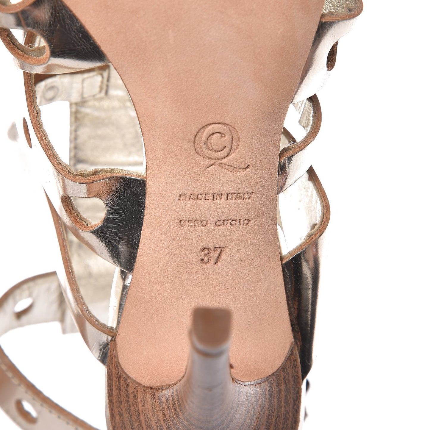 Shiny Calfskin Strappy Sandals 37 Pale Gold