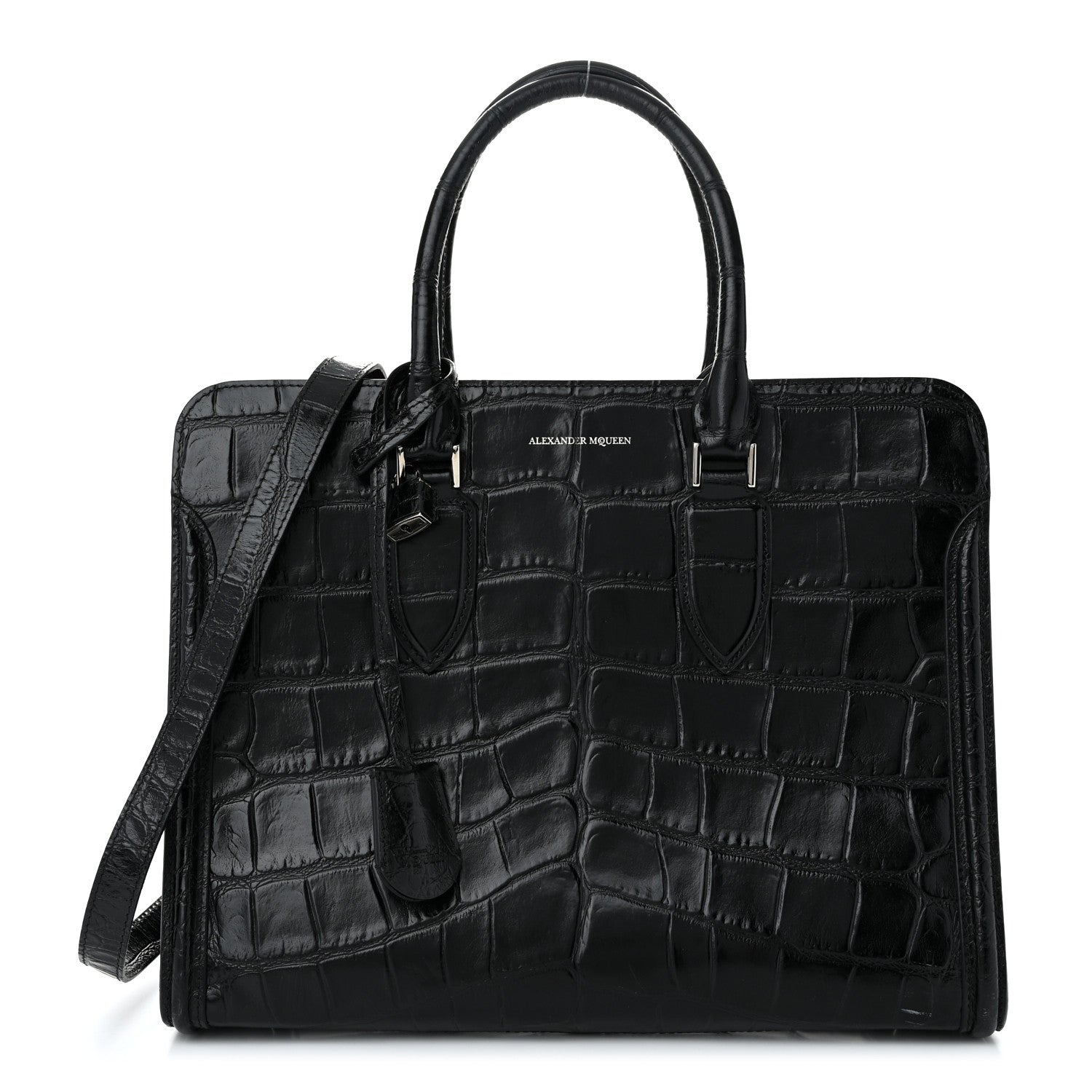 Alexander McQueen Calfskin Crocodile Embossed Tote Black 1 of 10