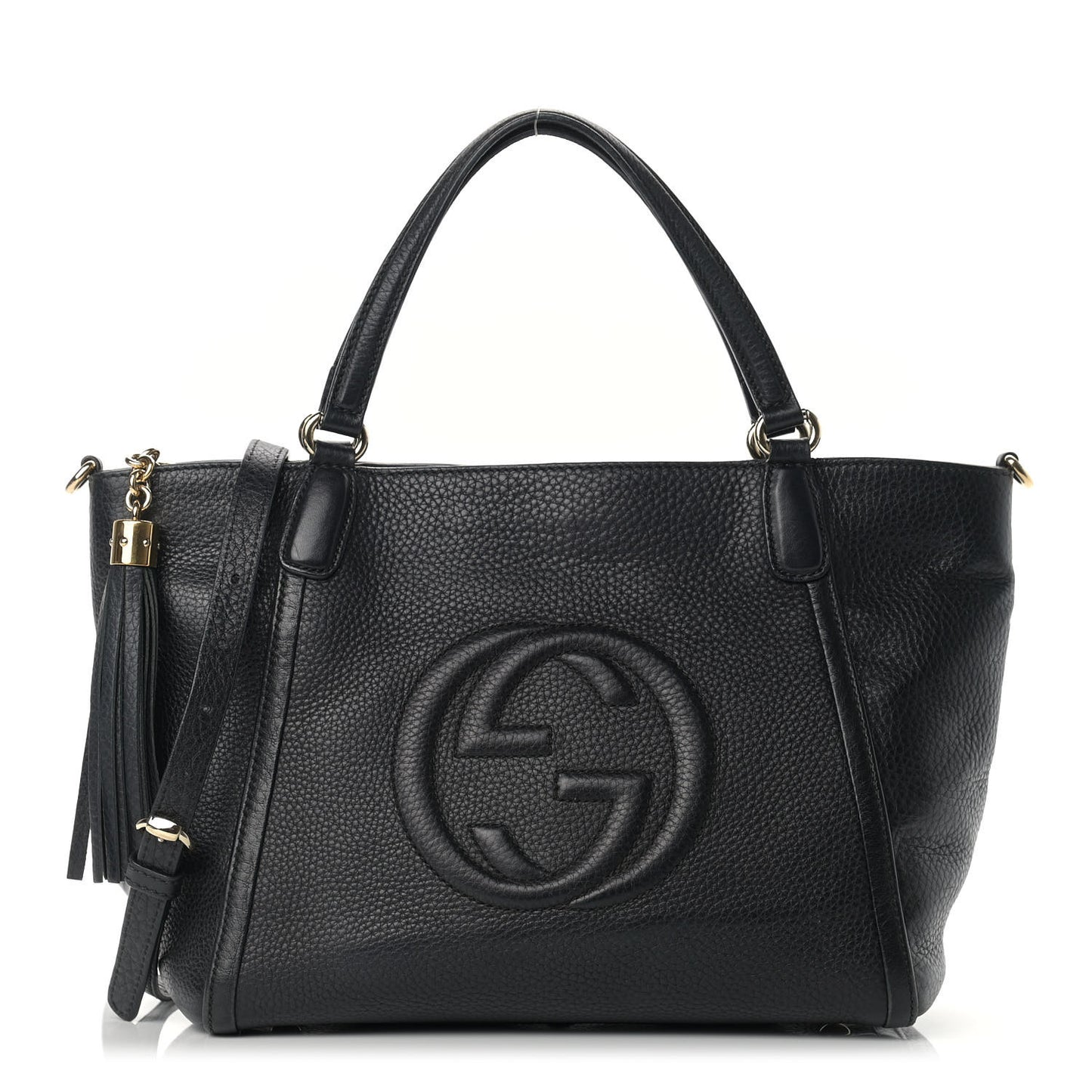 Pebbled Calfskin Small Soho Top Handle Bag Black
