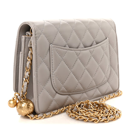Chanel Lambskin Quilted CC Pearl Crush Wallet on Chain WOC Grey 3 of 12