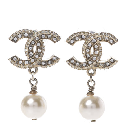 Chanel Crystal Pearl CC Drop Earrings Gold 1 of 5