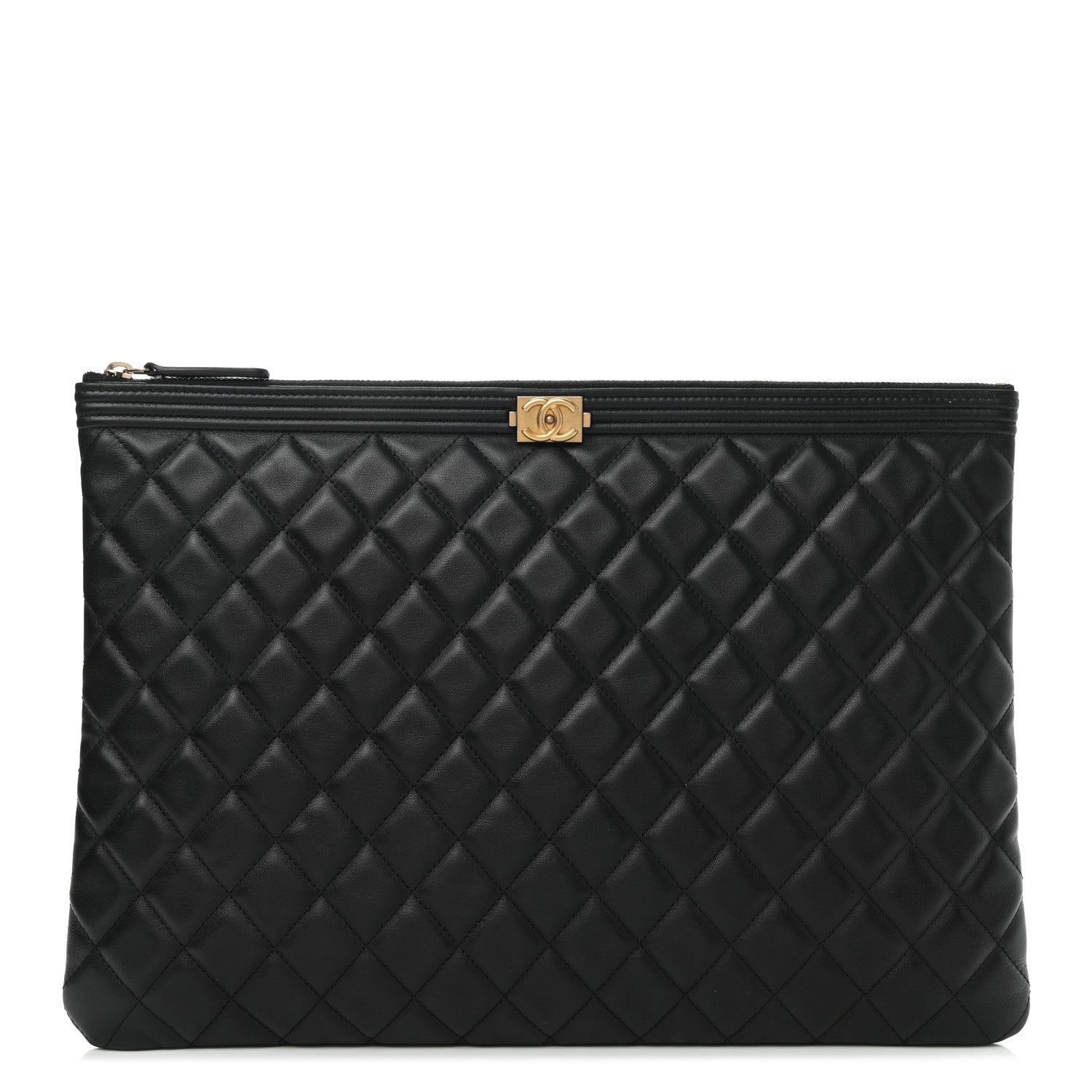 Chanel Lambskin Quilted Large Boy Zip Pouch Black 1 of 8