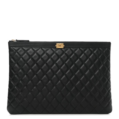 Chanel Lambskin Quilted Large Boy Zip Pouch Black 1 of 8