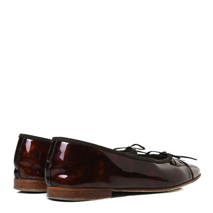 Chanel Patent Tortoise CC Cap Toe Ballerina Flats 38 Brown 4 of 12