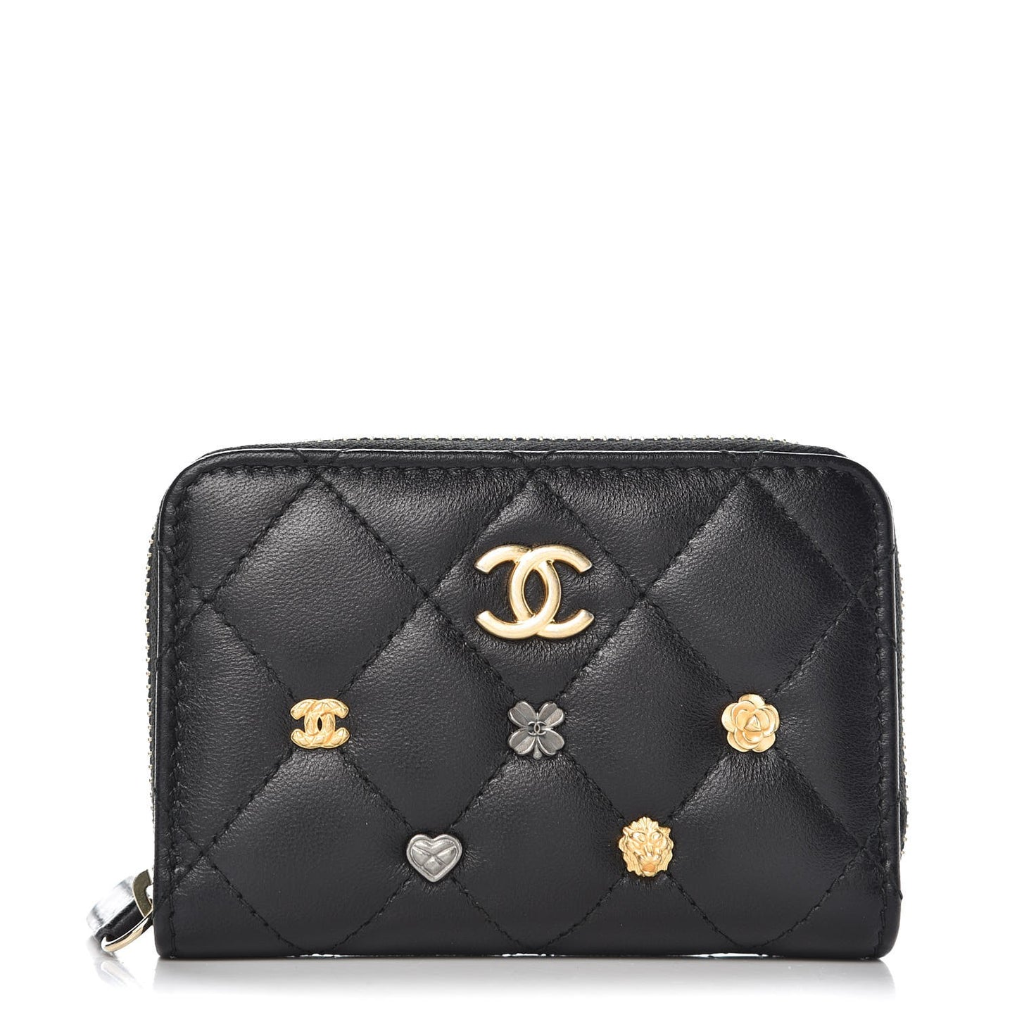 Lambskin Lucky Charms Zip Coin Purse Black