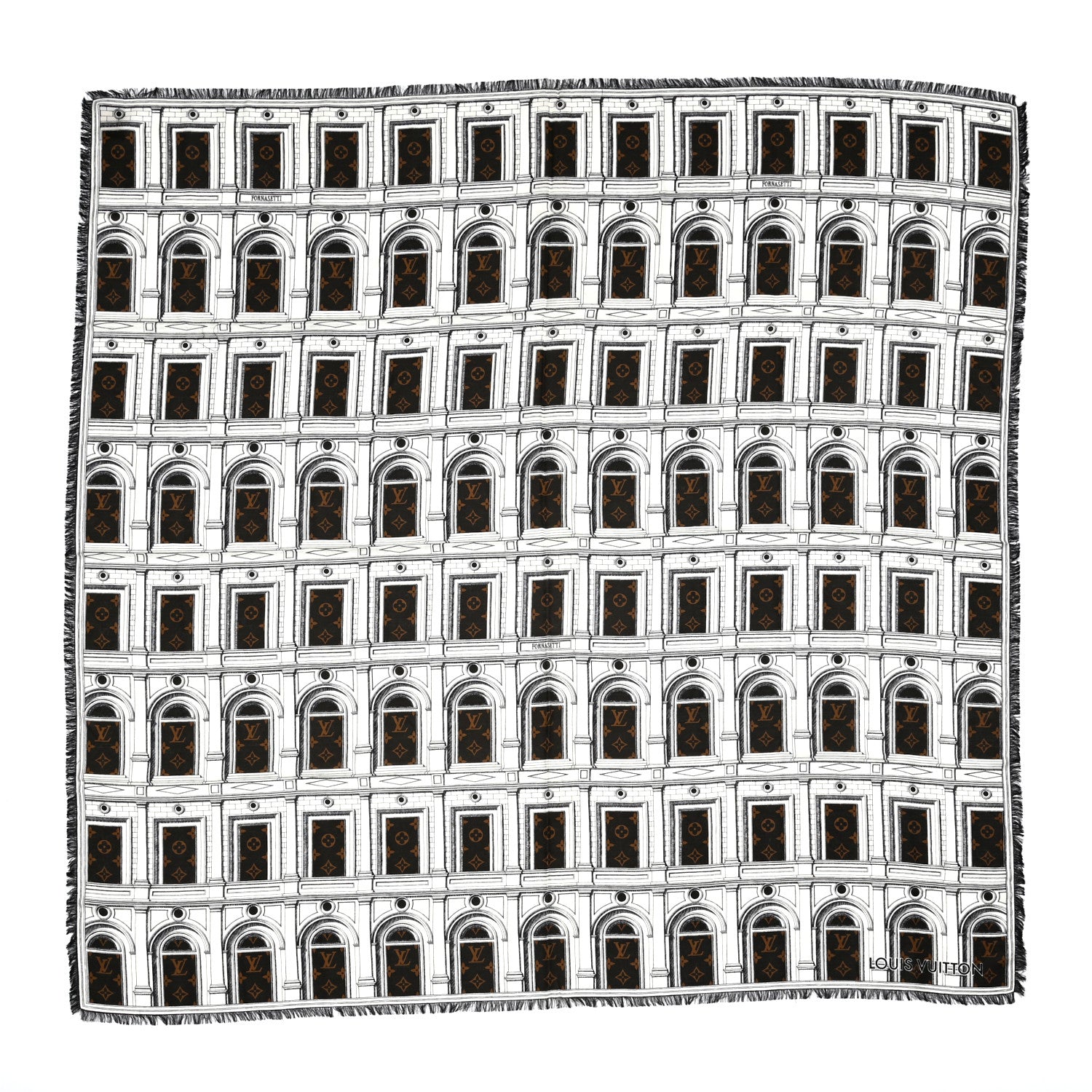 Louis Vuitton X FORNASETTI Wool Silk Architettura Shawl Brown 1 of 5