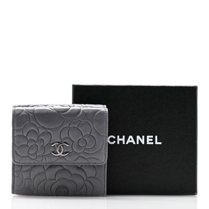 Chanel Lambskin Camellia Embossed Small Double Wallet Grey 14 of 14