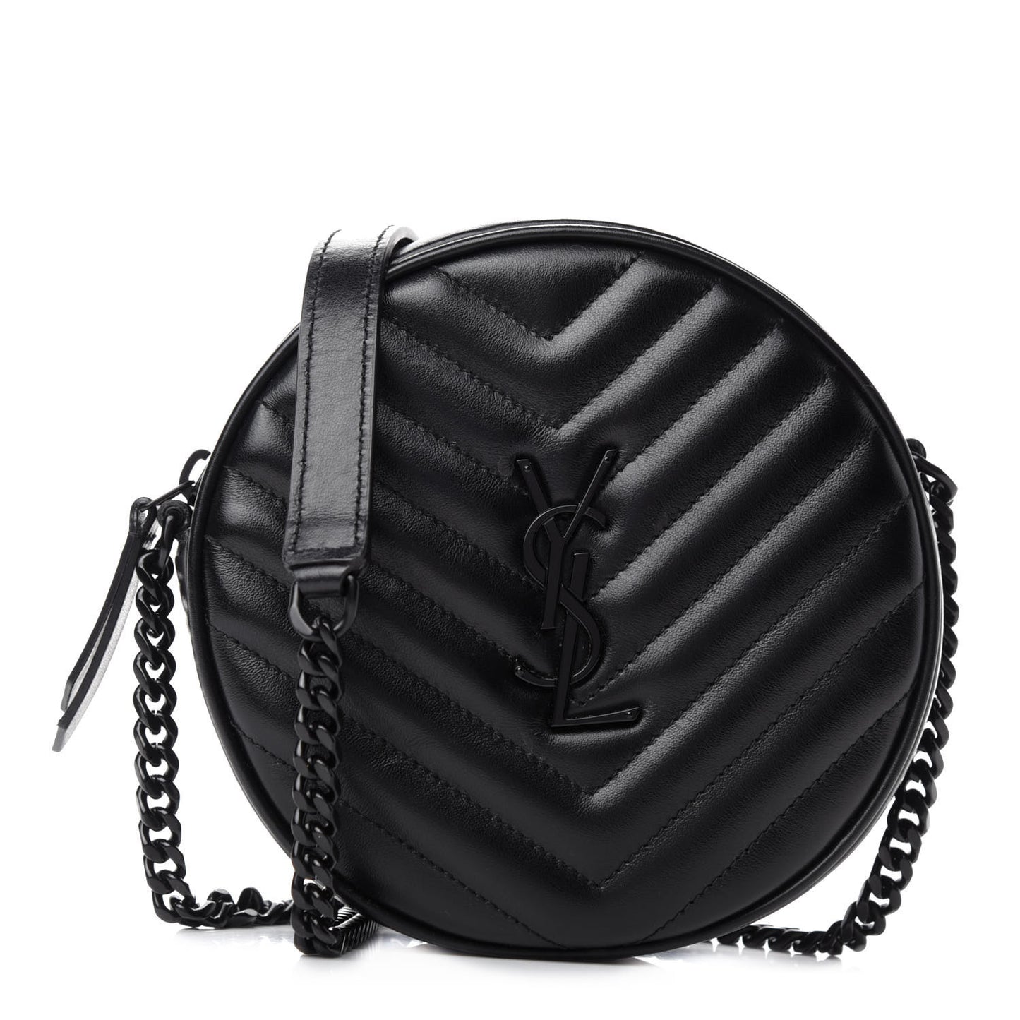 Calfskin Matelasse Chevron Round Vinyle Camera Bag Black
