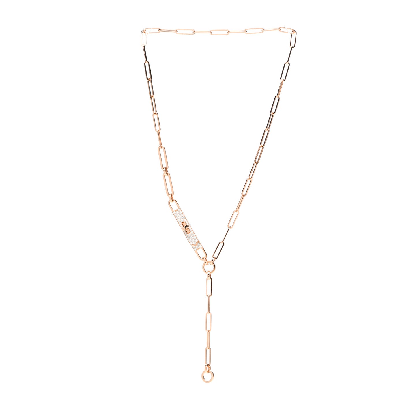 18K Rose Gold Diamond Pave PM Kelly Chaine Lariat Necklace SH
