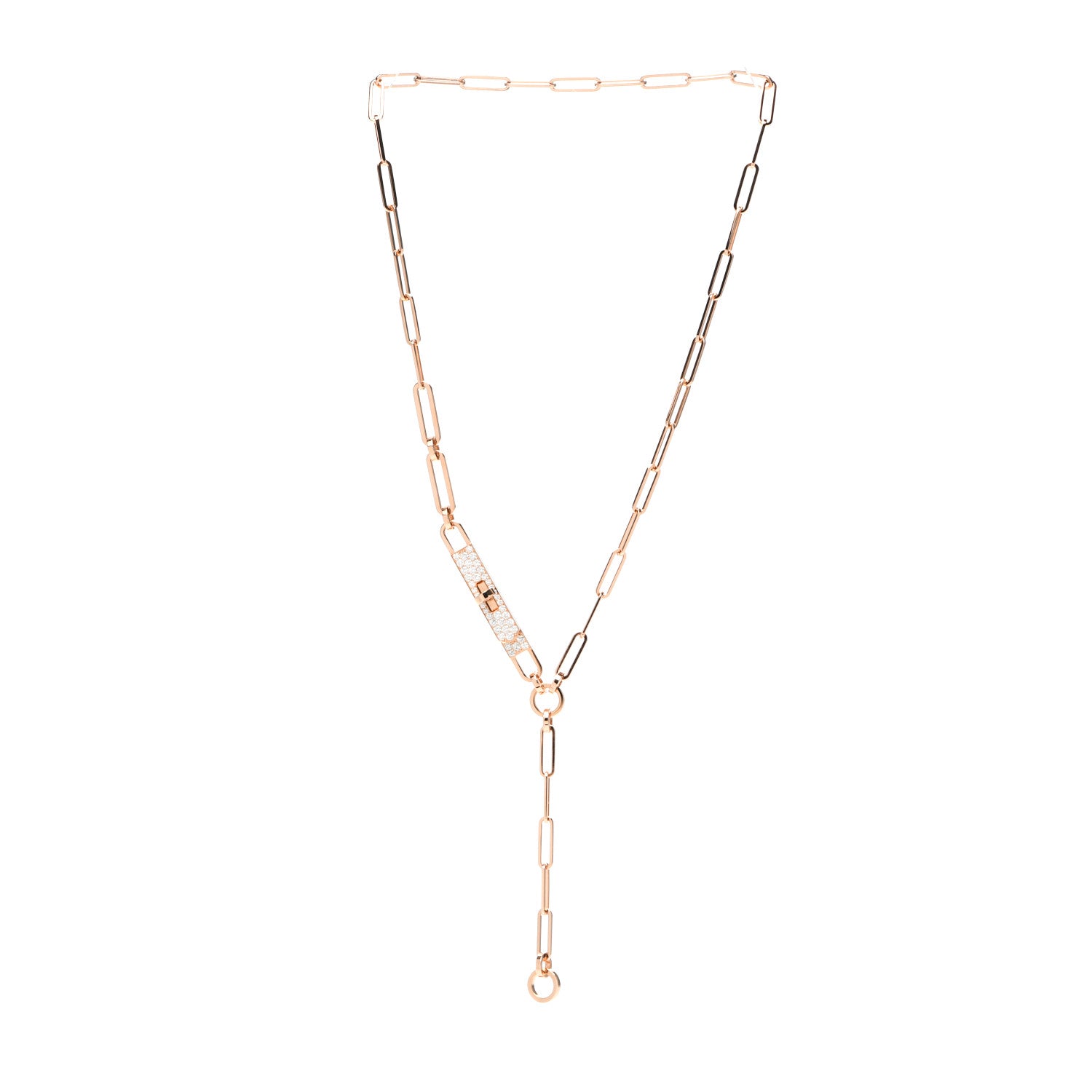Hermes 18K Rose Gold Diamond Pave PM Kelly Chaine Lariat Necklace SH 3 of 5