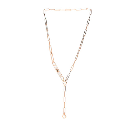 Hermes 18K Rose Gold Diamond Pave PM Kelly Chaine Lariat Necklace SH 3 of 5