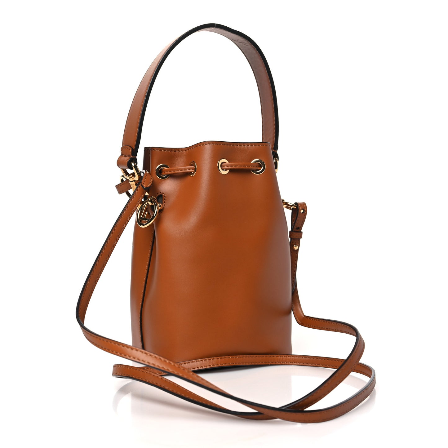 Vitello King F is Fendi Logo Embossed Mini Mon Tresor Bucket Bag Cuoio