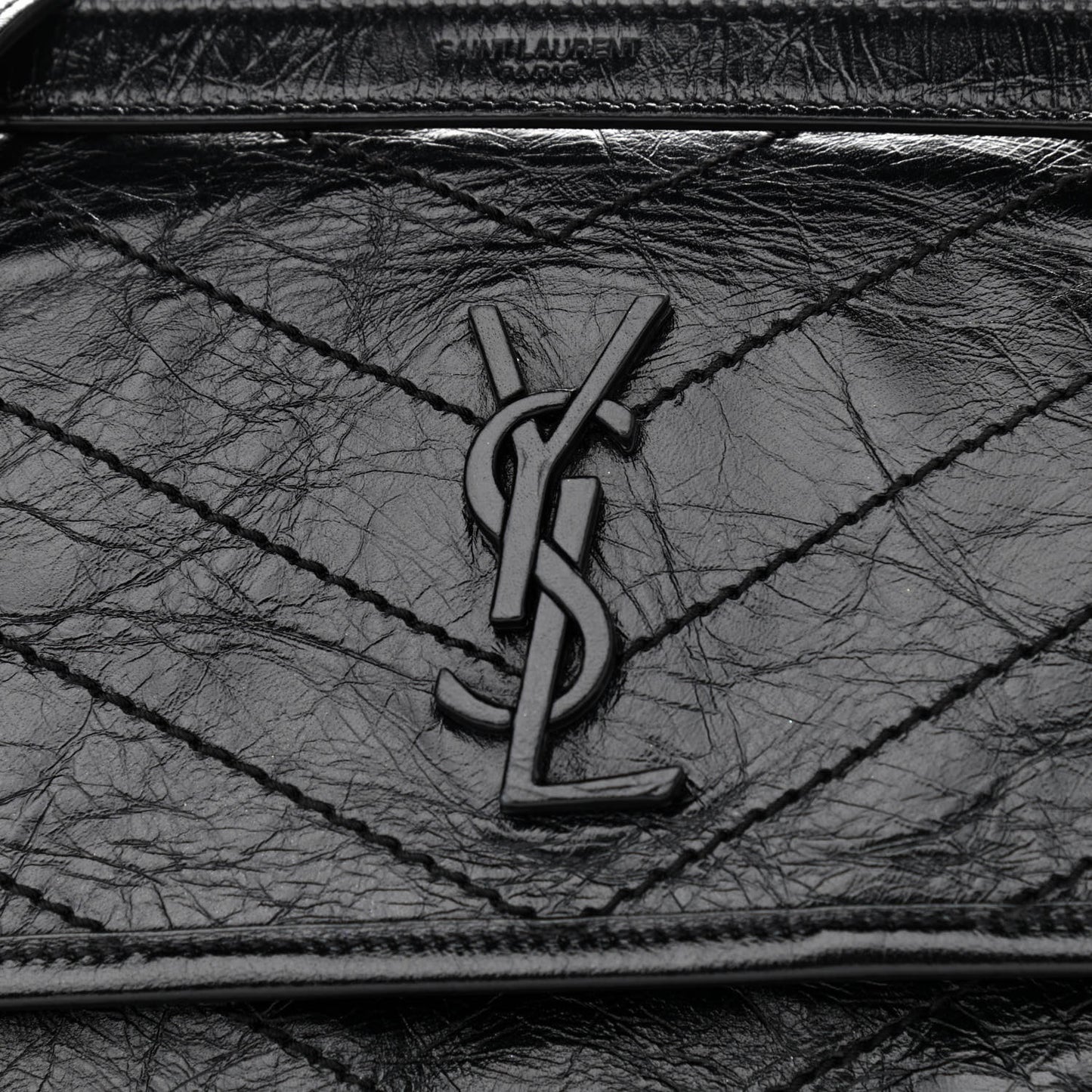 Crinkled Calfskin Matelasse Monogram Baby Niki Chain Satchel Black