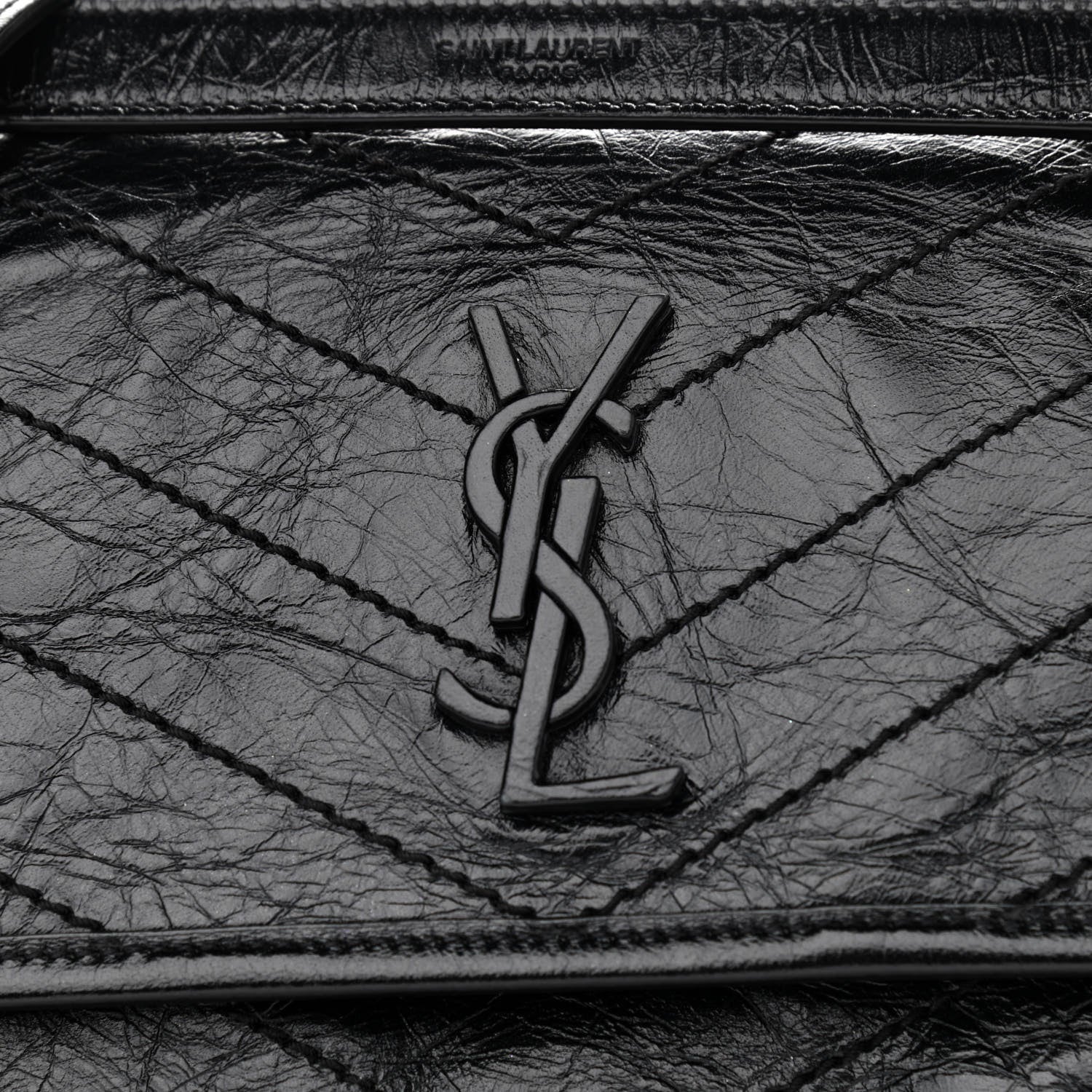 Saint Laurent Crinkled Calfskin Matelasse Monogram Baby Niki Chain Satchel Black 9 of 11